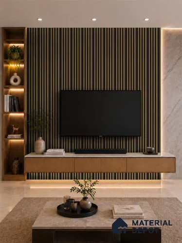Spiced Walnut 10 ft x 0.7 ft (3060x215 mm) Dome Dual Black Design Interior & Exterior Wall & Ceiling Panel - 20 mm | Suitable for Balcony, Facade & Open Area | Width is Subjected to 5% Variation
