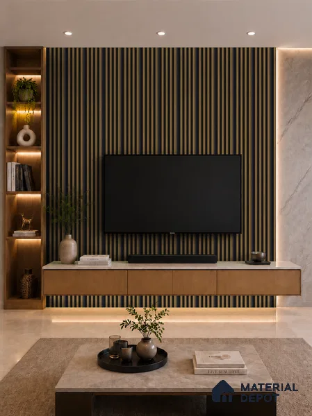 Spiced Walnut 10 ft x 0.7 ft (3060x215 mm) Dome Dual Black Design Interior & Exterior Wall & Ceiling Panel - 20 mm | Suitable for Balcony, Facade & Open Area | Width is Subjected to 5% Variation