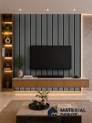 Armani Grey 10 ft x 0.7 ft (3060x215 mm) Dome Dual Black Design Interior & Exterior Wall & Ceiling Panel - 20 mm | Suitable for Balcony, Facade & Open Area | Width is Subjected to 5% Variation