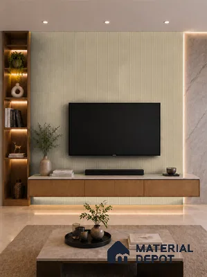 Linen Ivory 10 ft x 0.85 ft (3060x260 mm) Prism Design Interior & Exterior Wall & Ceiling Panel - 21 mm | Suitable for Balcony, Facade & Open Area | Width is Subjected to 5% Variation
