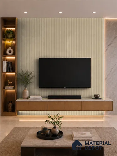 Linen Ivory 10 ft x 0.85 ft (3060x260 mm) Prism Design Interior & Exterior Wall & Ceiling Panel - 21 mm | Suitable for Balcony, Facade & Open Area | Width is Subjected to 5% Variation