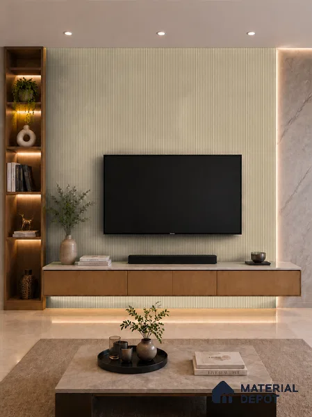 Linen Ivory 10 ft x 0.85 ft (3060x260 mm) Prism Design Interior & Exterior Wall & Ceiling Panel - 21 mm | Suitable for Balcony, Facade & Open Area | Width is Subjected to 5% Variation