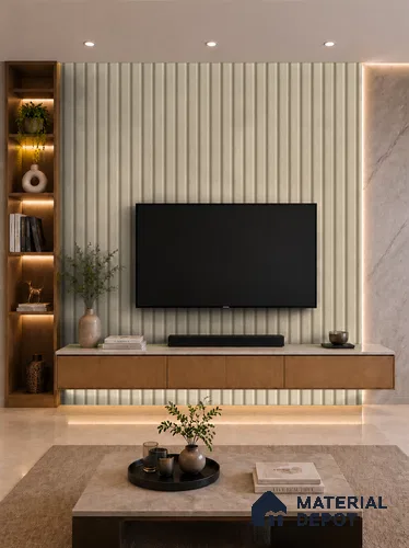 Linen Ivory 10 ft x 0.89 ft (3060x270 mm) Wave Design Interior & Exterior Wall & Ceiling Panel - 16 mm | Suitable for Balcony, Facade & Open Area | Width is Subjected to 5% Variation