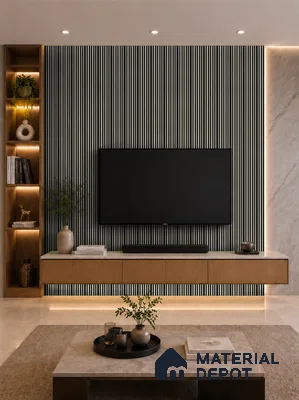 Linen Ivory 10 ft x 0.89 ft (3060x270 mm) Stripes Dual Tone Design Interior & Exterior Wall & Ceiling Panel - 20 mm | Suitable for Balcony, Facade & Open Area | Width is Subjected to 5% Variation