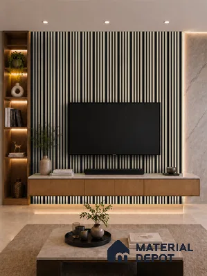 Linen Ivory 10 ft x 0.7 ft (3060x215 mm) Dome Dual Black Design Interior & Exterior Wall & Ceiling Panel - 20 mm | Suitable for Balcony, Facade & Open Area | Width is Subjected to 5% Variation