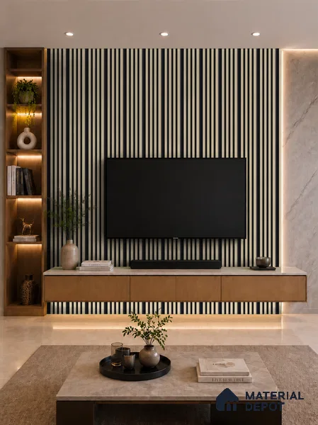 Linen Ivory 10 ft x 0.7 ft (3060x215 mm) Dome Dual Black Design Interior & Exterior Wall & Ceiling Panel - 20 mm | Suitable for Balcony, Facade & Open Area | Width is Subjected to 5% Variation