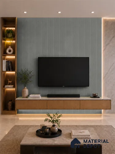 Linen Grey 10 ft x 0.85 ft (3060x260 mm) Prism Design Interior & Exterior Wall & Ceiling Panel - 21 mm | Suitable for Balcony, Facade & Open Area | Width is Subjected to 5% Variation