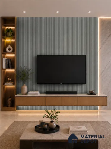 Linen Grey 10 ft x 0.89 ft (3060x270 mm) Stripes Design Interior & Exterior Wall & Ceiling Panel - 20 mm | Suitable for Balcony, Facade & Open Area | Width is Subjected to 5% Variation