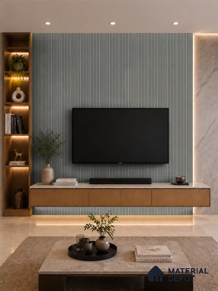 Linen Grey 10 ft x 0.89 ft (3060x270 mm) Stripes Design Interior & Exterior Wall & Ceiling Panel - 20 mm | Suitable for Balcony, Facade & Open Area | Width is Subjected to 5% Variation