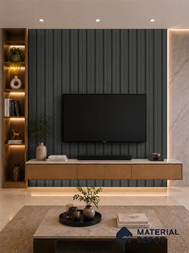 Linen Grey 10 ft x 0.89 ft (3060x270 mm) Stripes Dual Tone Design Interior & Exterior Wall & Ceiling Panel - 20 mm | Suitable for Balcony, Facade & Open Area | Width is Subjected to 5% Variation