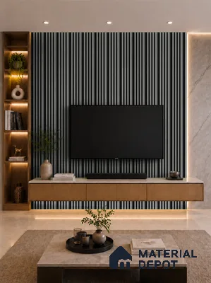 Linen Grey 10 ft x 0.7 ft (3060x215 mm) Dome Dual Black Design Interior & Exterior Wall & Ceiling Panel - 20 mm | Suitable for Balcony, Facade & Open Area | Width is Subjected to 5% Variation