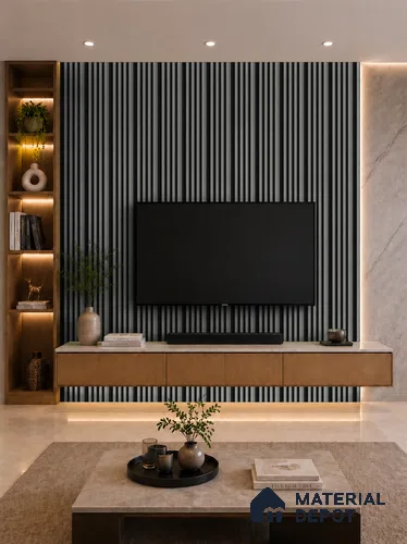 Linen Grey 10 ft x 0.7 ft (3060x215 mm) Dome Dual Black Design Interior & Exterior Wall & Ceiling Panel - 20 mm | Suitable for Balcony, Facade & Open Area | Width is Subjected to 5% Variation