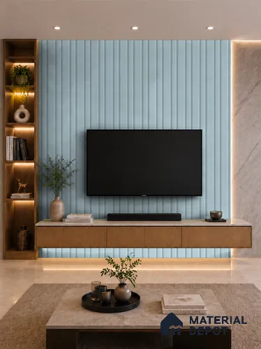 Sky Blue 10 ft x 0.89 ft (3060x270 mm) Wave Pastel Design Interior & Exterior Wall & Ceiling Panel - 16 mm | Suitable for Balcony, Facade & Open Area | Width is Subjected to 5% Variation
