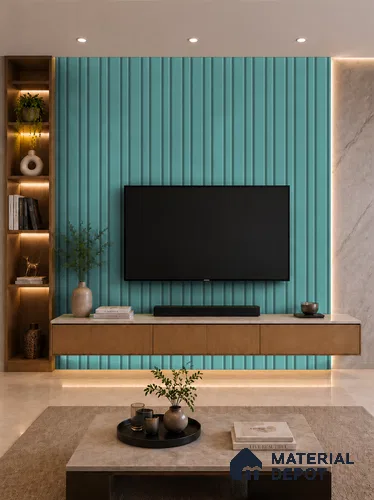Steel Blue 10 ft x 0.89 ft (3060x270 mm) Wave Pastel Design Interior & Exterior Wall & Ceiling Panel - 16 mm | Suitable for Balcony, Facade & Open Area | Width is Subjected to 5% Variation