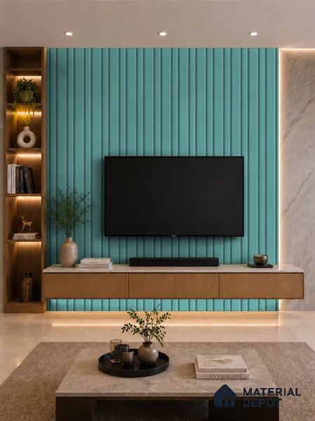 Steel Blue 10 ft x 0.89 ft (3060x270 mm) Wave Pastel Design Interior & Exterior Wall & Ceiling Panel - 16 mm | Suitable for Balcony, Facade & Open Area | Width is Subjected to 5% Variation