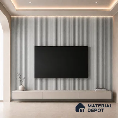 Light Grey 10 ft x 0.68 ft (3060x208 mm) Curve Design Interior & Exterior Wall & Ceiling Panel - 10 mm | Suitable for Balcony, Facade & Open Area | Width is Subjected to 5% Variation