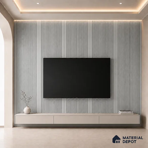 Light Grey 10 ft x 0.68 ft (3060x208 mm) Curve Design Interior & Exterior Wall & Ceiling Panel - 10 mm | Suitable for Balcony, Facade & Open Area | Width is Subjected to 5% Variation