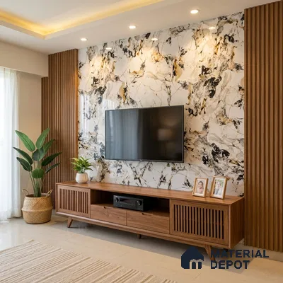Beige Marble Look LM 20116 8 ft x 4 ft Glossy Finish Decorative Laminate - 1 mm | Suitable for TV Unit, Wardrobe, Kitchen Cabinets