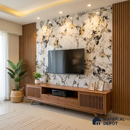 Beige Marble Look LM 20116 8 ft x 4 ft Glossy Finish Decorative Laminate - 1 mm | Suitable for TV Unit, Wardrobe, Kitchen Cabinets