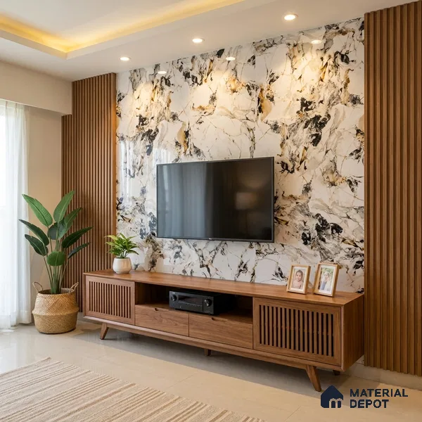 Beige Marble Look LM 20116 8 ft x 4 ft Glossy Finish Decorative Laminate - 1 mm | Suitable for TV Unit, Wardrobe, Kitchen Cabinets