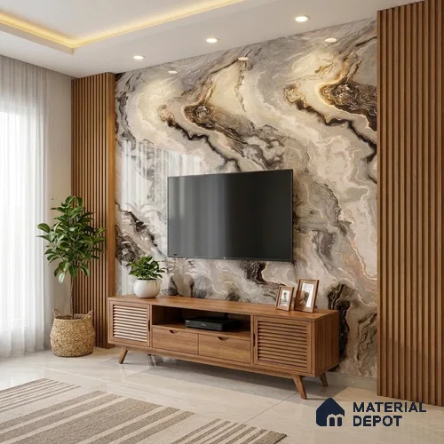 Beige Marble Look LM 20117 8 ft x 4 ft Glossy Finish Decorative Laminate - 1 mm | Suitable for TV Unit, Wardrobe, Kitchen Cabinets