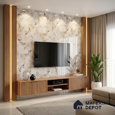 Beige Marble Look LM 20118 8 ft x 4 ft Glossy Finish Decorative Laminate - 1 mm | Suitable for TV Unit, Wardrobe, Kitchen Cabinets