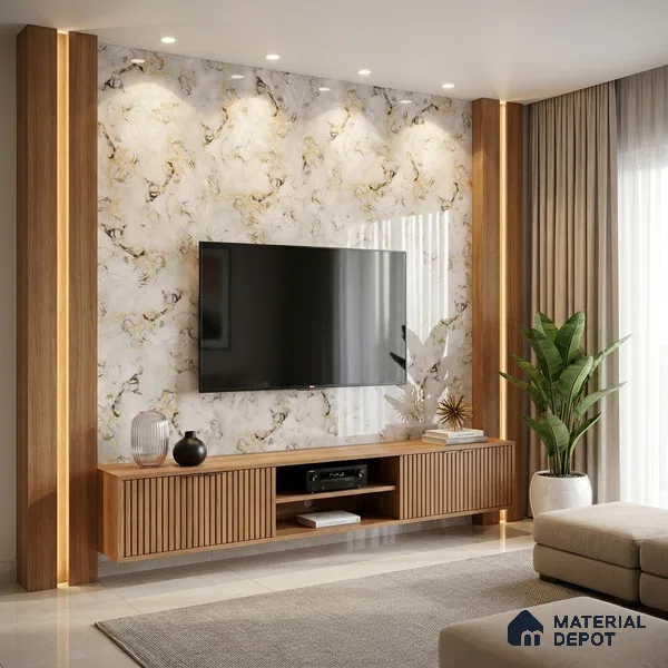Beige Marble Look LM 20118 8 ft x 4 ft Glossy Finish Decorative Laminate - 1 mm | Suitable for TV Unit, Wardrobe, Kitchen Cabinets