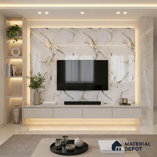 Beige Marble Look LM 20119 8 ft x 4 ft Glossy Finish Decorative Laminate - 1 mm | Suitable for TV Unit, Wardrobe, Kitchen Cabinets