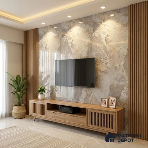 Beige Marble Look LM 20120 8 ft x 4 ft Glossy Finish Decorative Laminate - 1 mm | Suitable for TV Unit, Wardrobe, Kitchen Cabinets