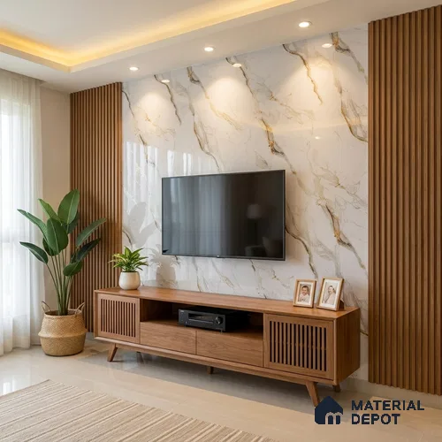 Beige Marble Look LM 20121 8 ft x 4 ft Glossy Finish Decorative Laminate - 1 mm | Suitable for TV Unit, Wardrobe, Kitchen Cabinets