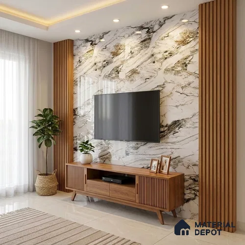 Beige Marble Look LM 20123 8 ft x 4 ft Glossy Finish Decorative Laminate - 1 mm | Suitable for TV Unit, Wardrobe, Kitchen Cabinets