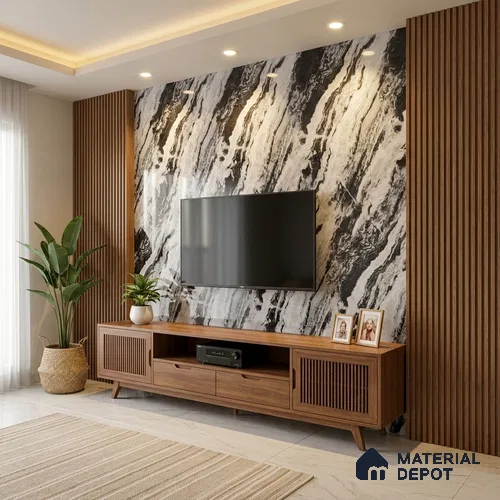 Beige Marble Look LM 20124 8 ft x 4 ft Glossy Finish Decorative Laminate - 1 mm | Suitable for TV Unit, Wardrobe, Kitchen Cabinets