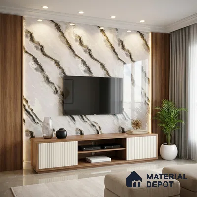 Beige Marble Look LM 20125 8 ft x 4 ft Glossy Finish Decorative Laminate - 1 mm | Suitable for TV Unit, Wardrobe, Kitchen Cabinets