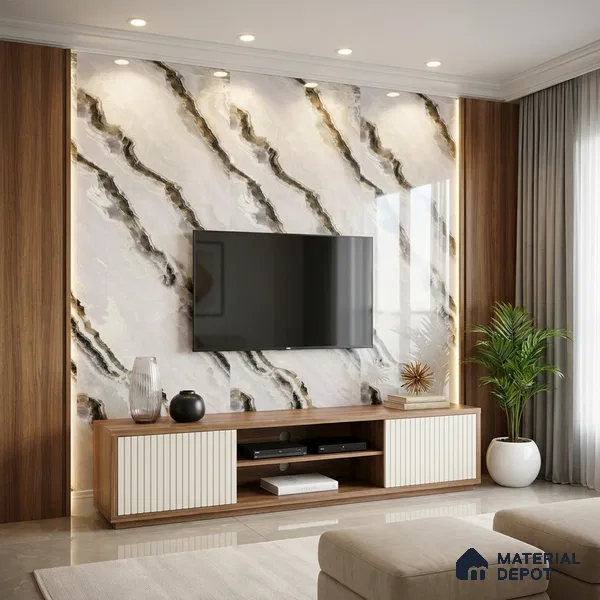 Beige Marble Look LM 20125 8 ft x 4 ft Glossy Finish Decorative Laminate - 1 mm | Suitable for TV Unit, Wardrobe, Kitchen Cabinets