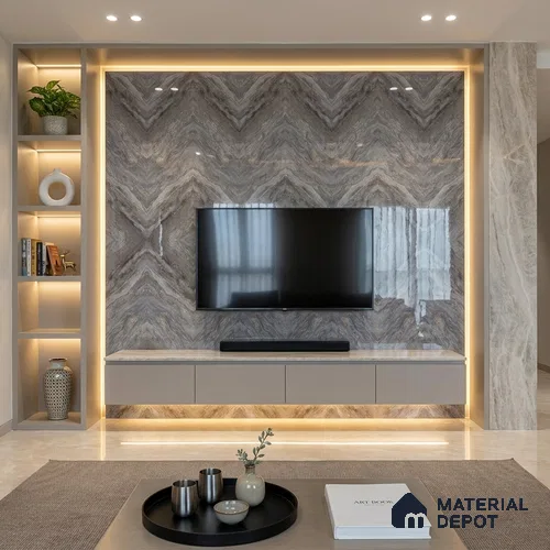 Grey Marble Look LM 20126 8 ft x 4 ft Glossy Finish Decorative Laminate - 1 mm | Suitable for TV Unit, Wardrobe, Kitchen Cabinets