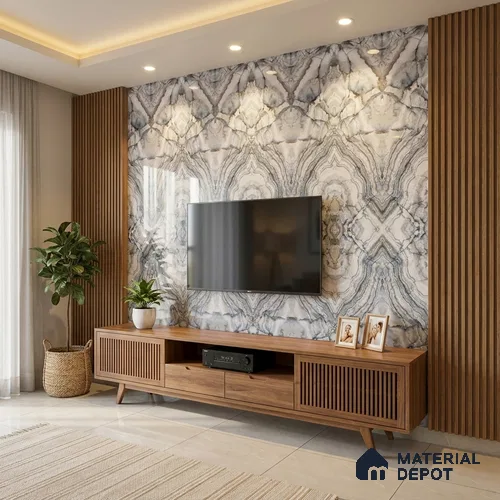 Beige Marble Look LM 20128 8 ft x 4 ft Glossy Finish Decorative Laminate - 1 mm | Suitable for TV Unit, Wardrobe, Kitchen Cabinets