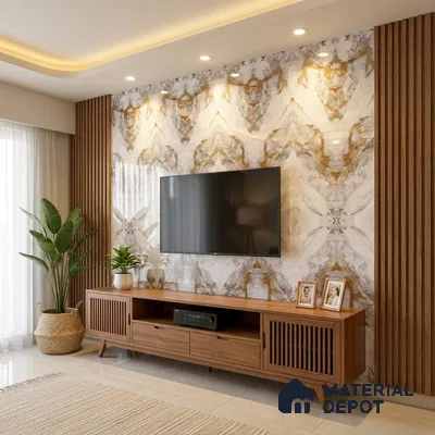White Marble Look LM 20130 8 ft x 4 ft Glossy Finish Decorative Laminate - 1 mm | Suitable for TV Unit, Wardrobe, Kitchen Cabinets