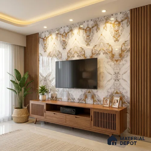 White Marble Look LM 20130 8 ft x 4 ft Glossy Finish Decorative Laminate - 1 mm | Suitable for TV Unit, Wardrobe, Kitchen Cabinets