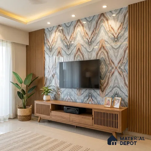 Beige Marble Look LM 20131 8 ft x 4 ft Glossy Finish Decorative Laminate - 1 mm | Suitable for TV Unit, Wardrobe, Kitchen Cabinets