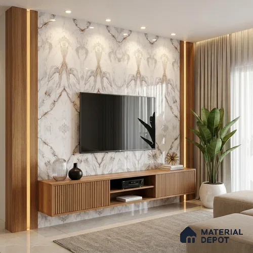 White Marble Look LM 20135 8 ft x 4 ft Glossy Finish Decorative Laminate - 1 mm | Suitable for TV Unit, Wardrobe, Kitchen Cabinets
