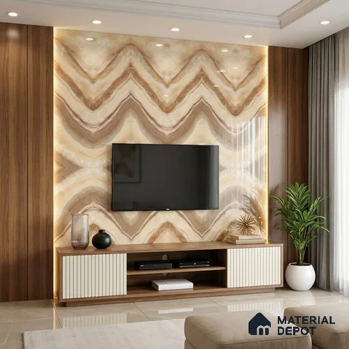 Brown Marble Look LM 20137 8 ft x 4 ft Glossy Finish Decorative Laminate - 1 mm | Suitable for TV Unit, Wardrobe, Kitchen Cabinets