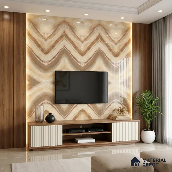 Brown Marble Look LM 20137 8 ft x 4 ft Glossy Finish Decorative Laminate - 1 mm | Suitable for TV Unit, Wardrobe, Kitchen Cabinets