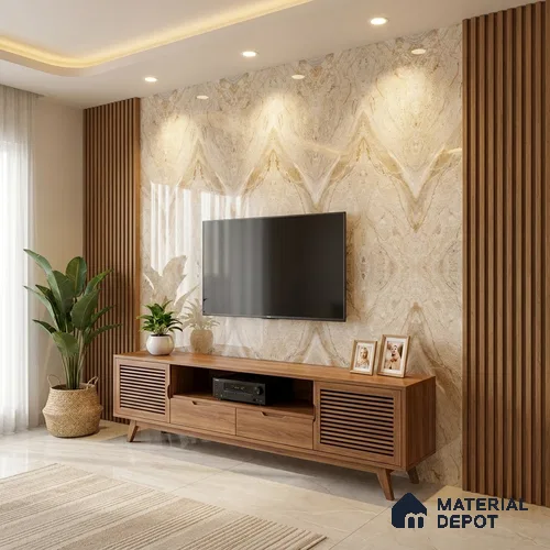 Brown Marble Look LM 20138 8 ft x 4 ft Glossy Finish Decorative Laminate - 1 mm | Suitable for TV Unit, Wardrobe, Kitchen Cabinets