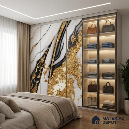 White Marble Look LM 20110 8 ft x 4 ft Glossy Finish Decorative Laminate - 1 mm | Suitable for TV Unit, Wardrobe, Kitchen Cabinets