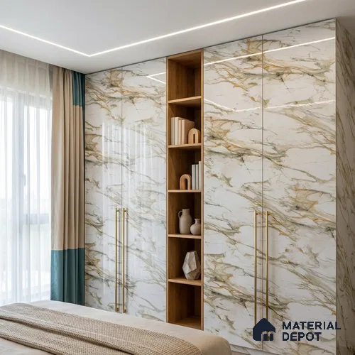 Beige Marble Look LM 20114 8 ft x 4 ft Glossy Finish Decorative Laminate - 1 mm | Suitable for TV Unit, Wardrobe, Kitchen Cabinets