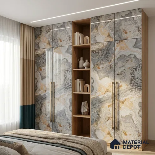 Beige Marble Look LM 20115 8 ft x 4 ft Glossy Finish Decorative Laminate - 1 mm | Suitable for TV Unit, Wardrobe, Kitchen Cabinets