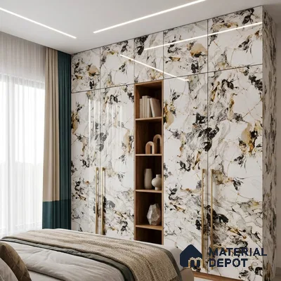 Beige Marble Look LM 20116 8 ft x 4 ft Glossy Finish Decorative Laminate - 1 mm | Suitable for TV Unit, Wardrobe, Kitchen Cabinets