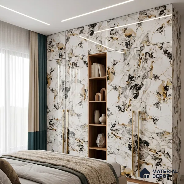 Beige Marble Look LM 20116 8 ft x 4 ft Glossy Finish Decorative Laminate - 1 mm | Suitable for TV Unit, Wardrobe, Kitchen Cabinets