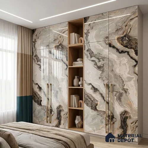 Beige Marble Look LM 20117 8 ft x 4 ft Glossy Finish Decorative Laminate - 1 mm | Suitable for TV Unit, Wardrobe, Kitchen Cabinets