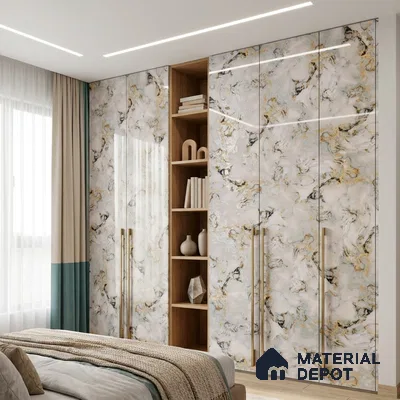 Beige Marble Look LM 20118 8 ft x 4 ft Glossy Finish Decorative Laminate - 1 mm | Suitable for TV Unit, Wardrobe, Kitchen Cabinets